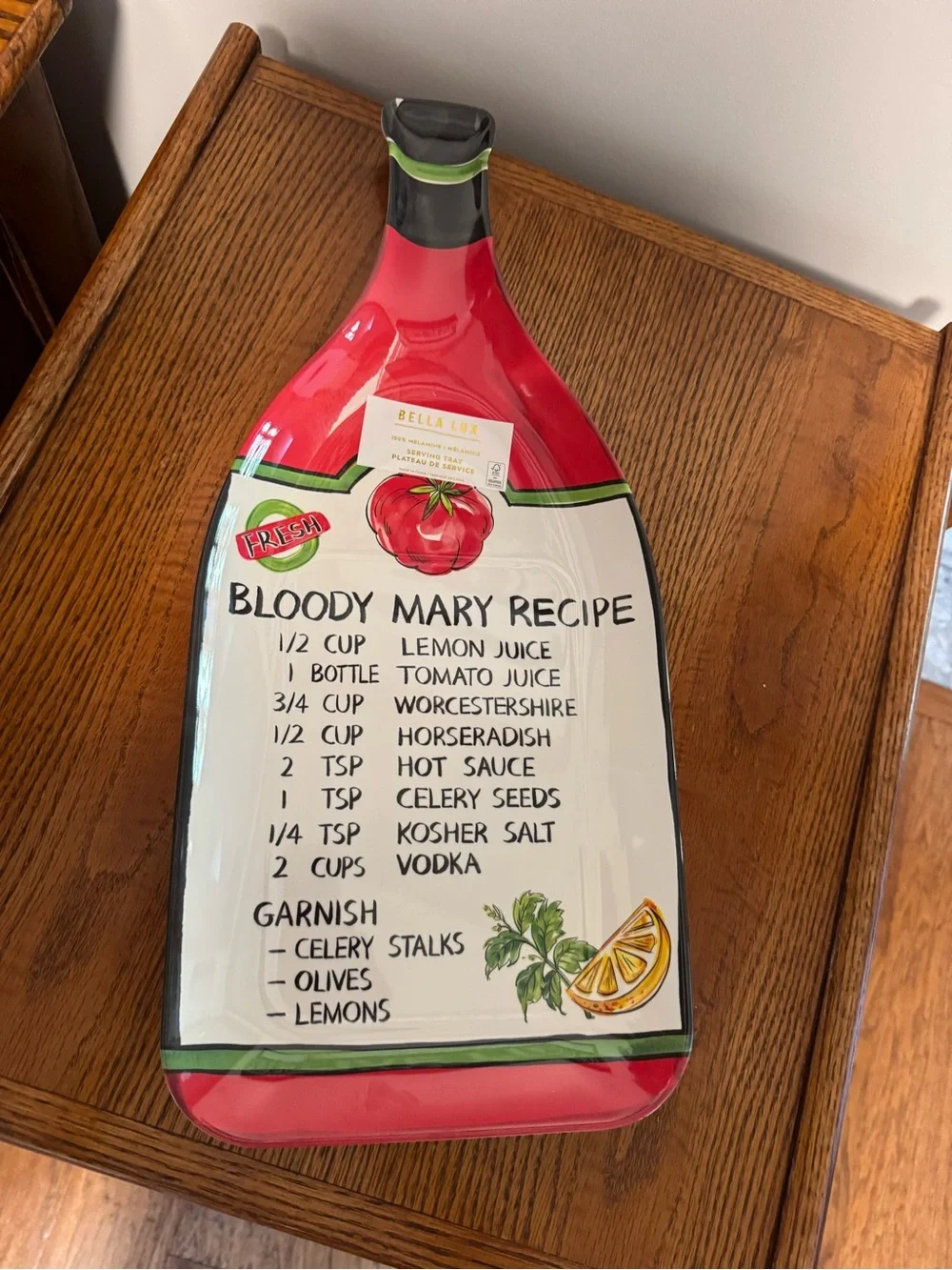 BELLA LUX “BLOODY MARY” BRUNCH RECIPE MELAMINE LG SERVING PLATTER NEW